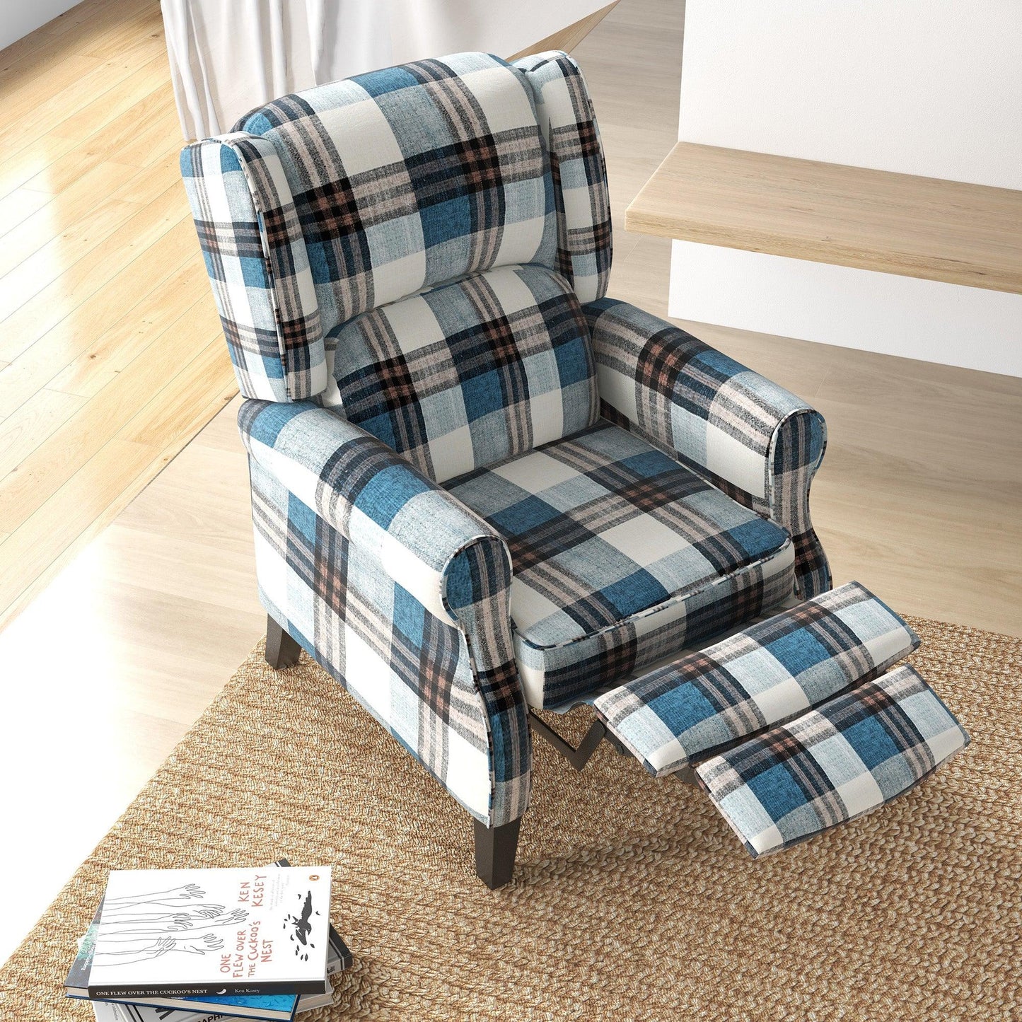 HOMCOM Recliner Chair for Living Room Wingback Chair with Padded Armrest Blue - ALL4U RETAILER LTD