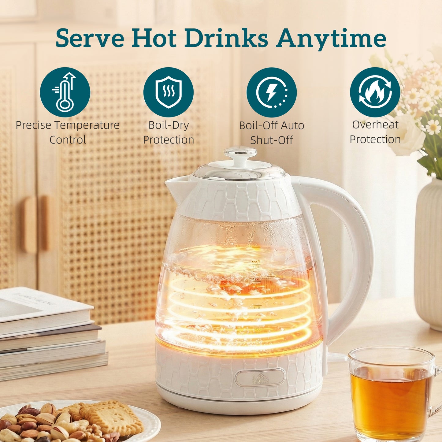 HOMCOM Kettle and Toaster Set 1.7L 3000W Rapid Kettle with Limescale Filter 2 Slice Toaster with 7 Browning Levels Cream