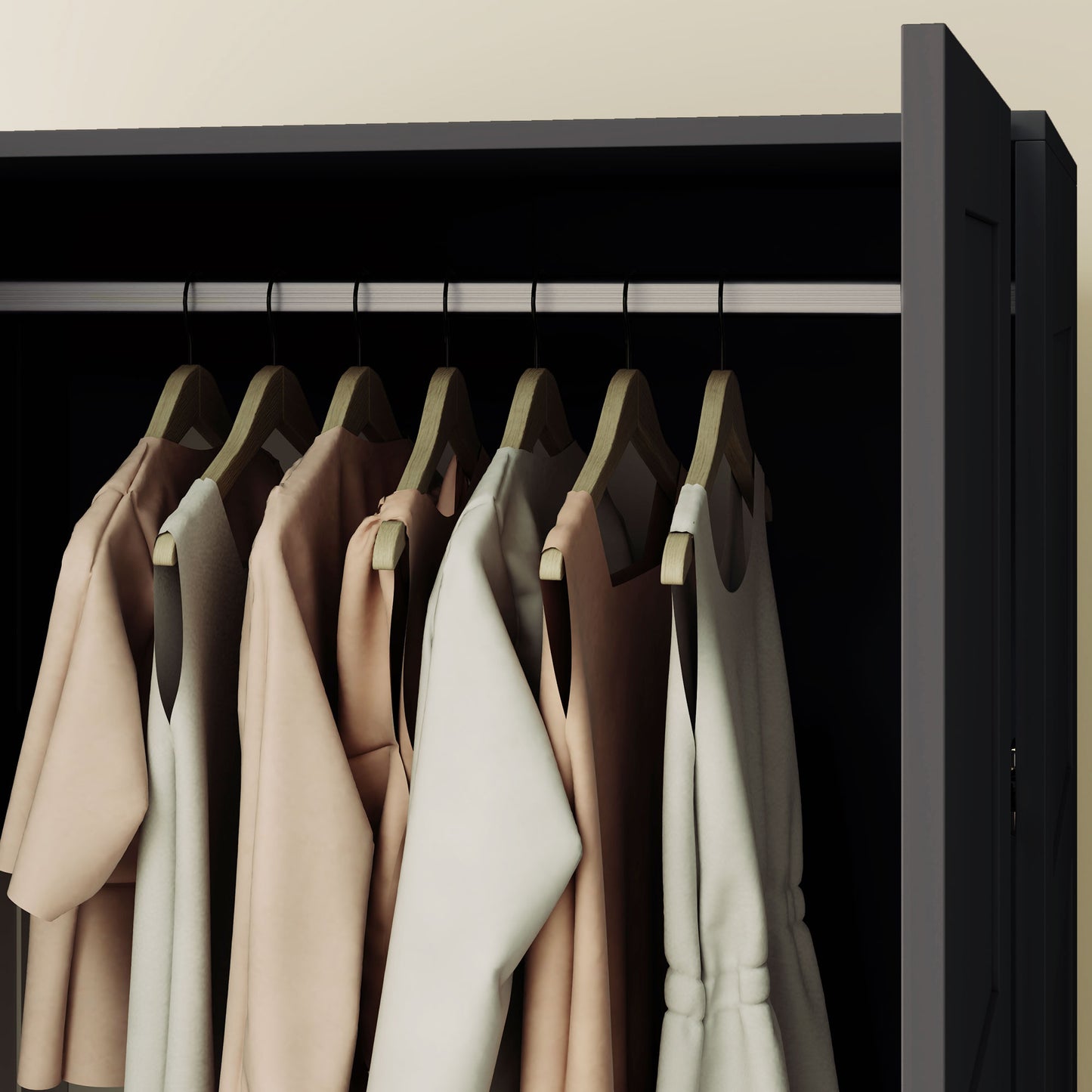 HOMCOM Double Panel Door Wardrobe With Shelves In Black 76cm Hanging Rail And Soft Closing Hinges