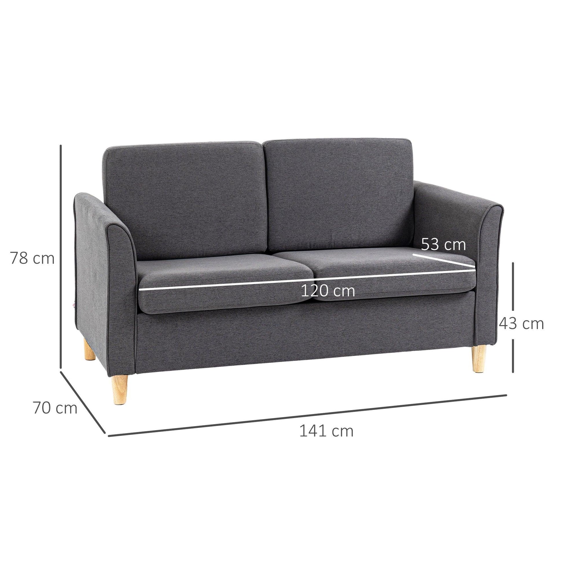 HOMCOM Compact Loveseat Sofa, Modern 2 Seater Sofa for Living Room with Wood Legs and Armrests, Dark Grey - ALL4U RETAILER LTD