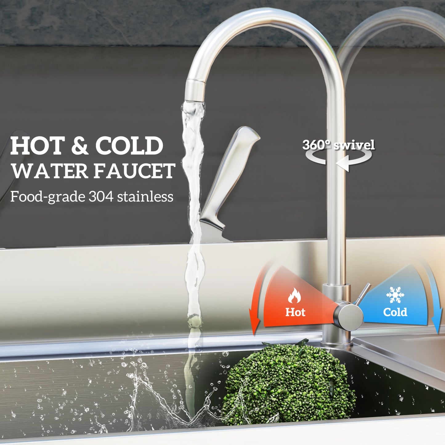 HOMCOM Outdoor Stainless Steel Kitchen Sink Freestanding Single Bowl With Hot And Cold Water Supply And Storage Shelves