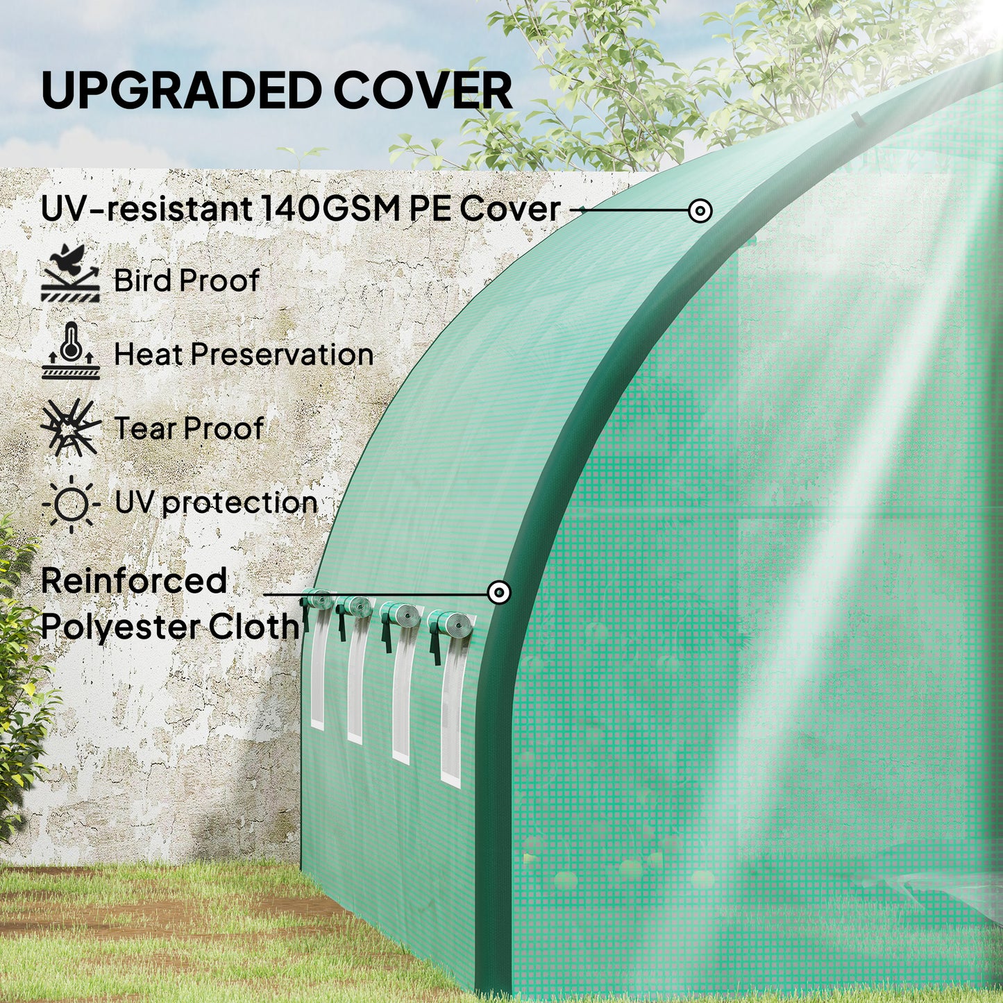 Outsunny 4 x 3 m Polytunnel Greenhouse With Windows And Doors Galvanised Steel Frame Green
