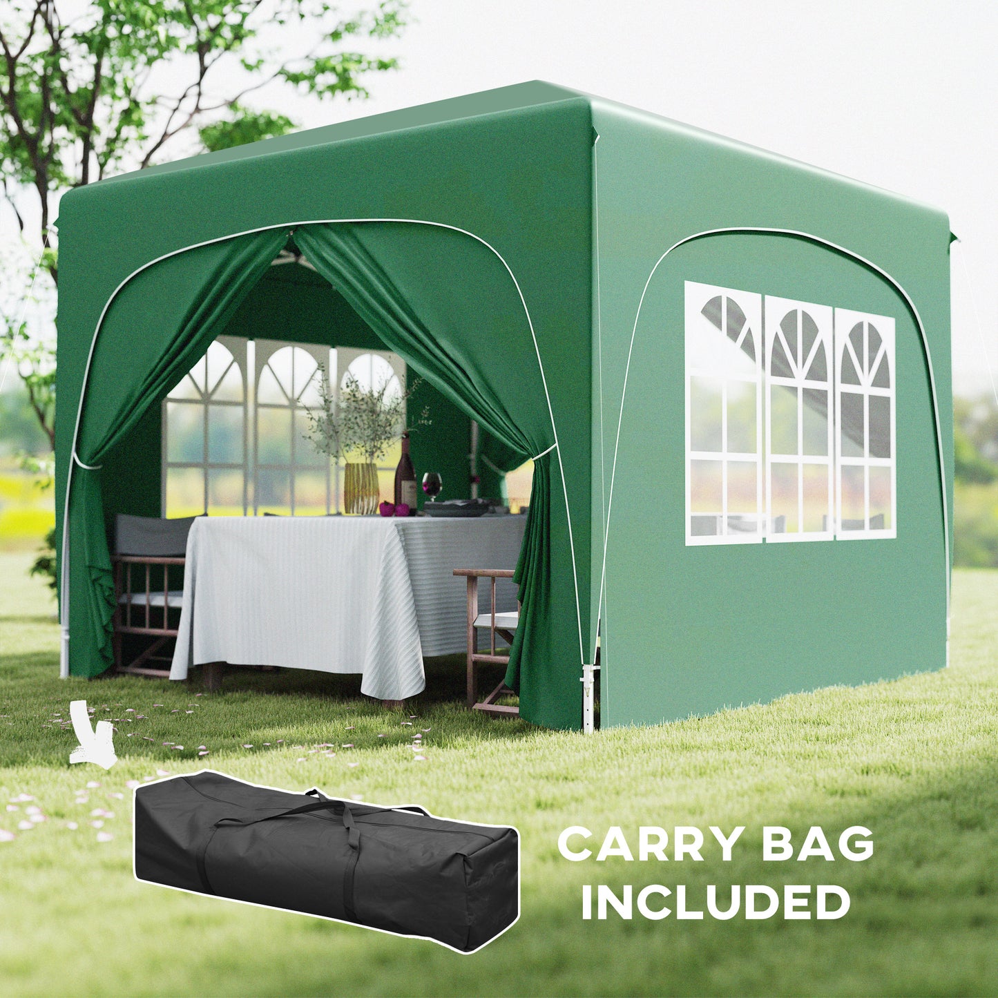 Outsunny 3 X 3m Pop Up Gazebo Shelter With Accessories Dark Green UPF50 Canopy UV Protected Easy Setup