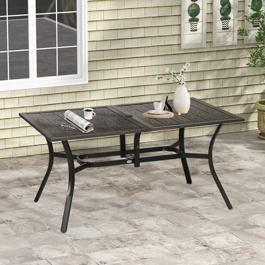 Outsunny Rustic Steel Garden Dining Table for Six with Parasol Hole - Durable Wood-Effect Finish - ALL4U RETAILER LTD