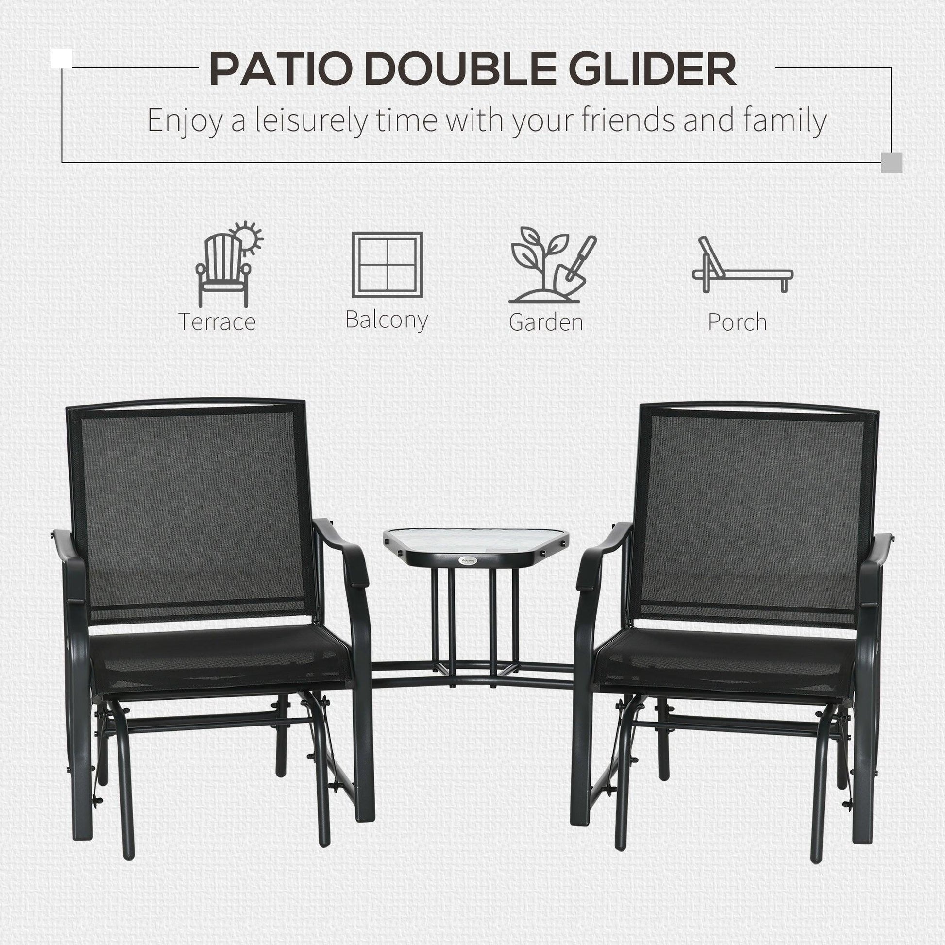 Outsunny Glider Rocking Chairs with Table - Patio Love Seat - ALL4U RETAILER LTD