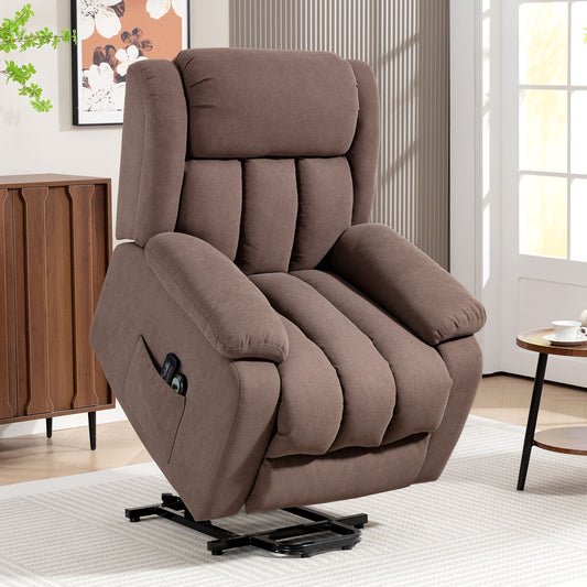 HOMCOM Power Lift Recliner Chair With Vibration Massage Footrest For Elderly Remote Control And Side Pocket Dark Brown