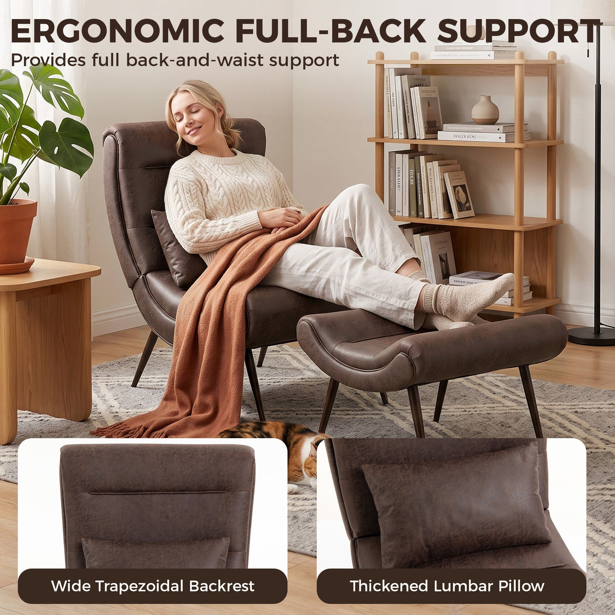 HOMCOM Upholstered Lounge Chair With Footstool And Lumbar Pillow