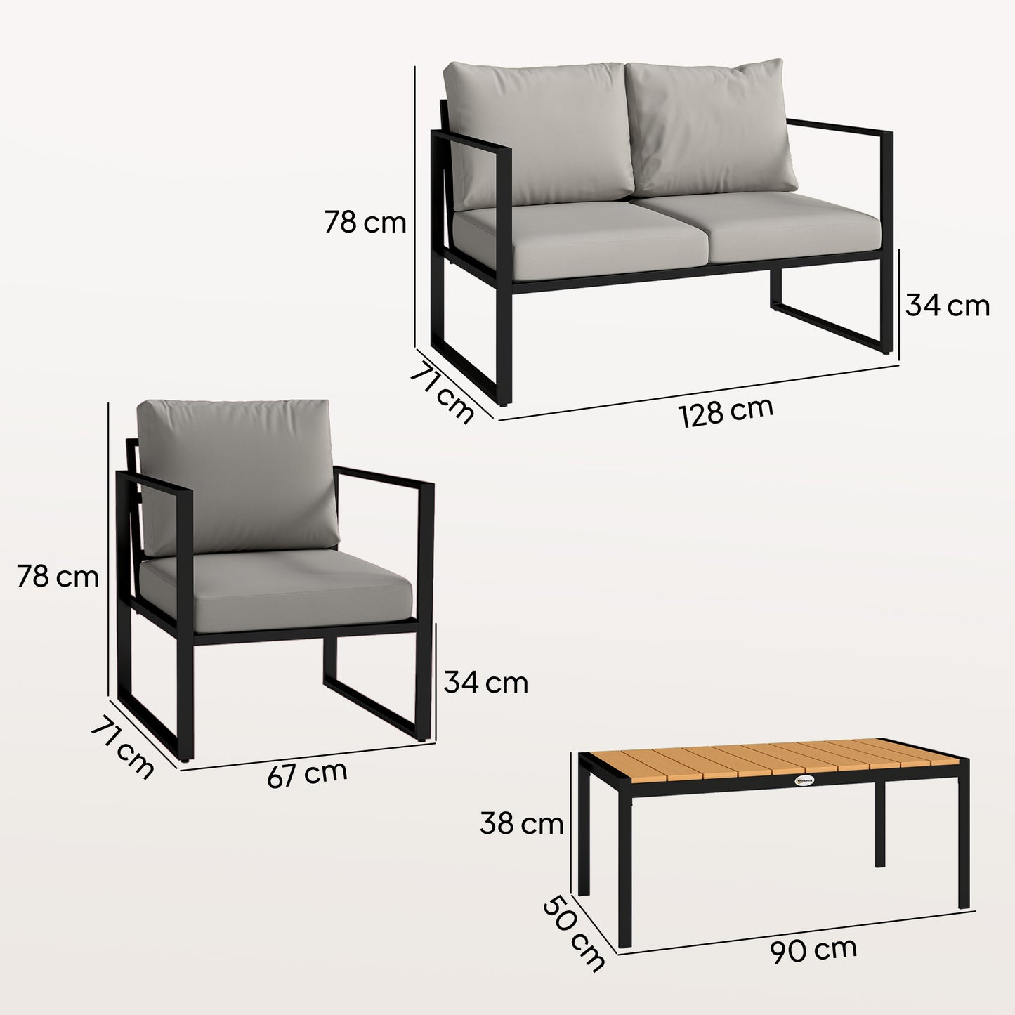 Outsunny Outdoor Garden Furniture Set 4 Piece Patio Set With Slatted Table For Balcony Conservatory Indoor Outdoor Use