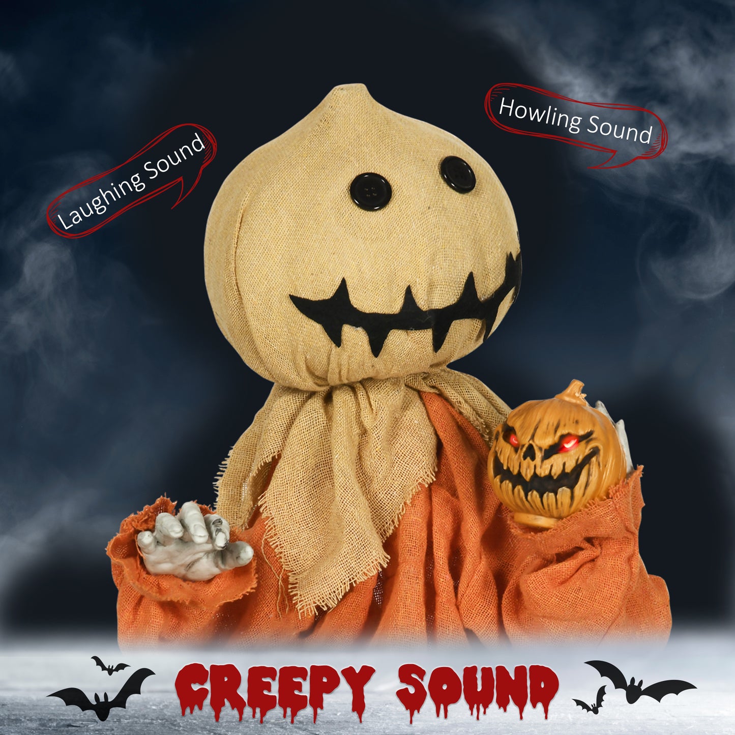 HOMCOM Creepy Animated Halloween Scarecrow with Light-Up Eyes and Sound Activation - ALL4U RETAILER LTD