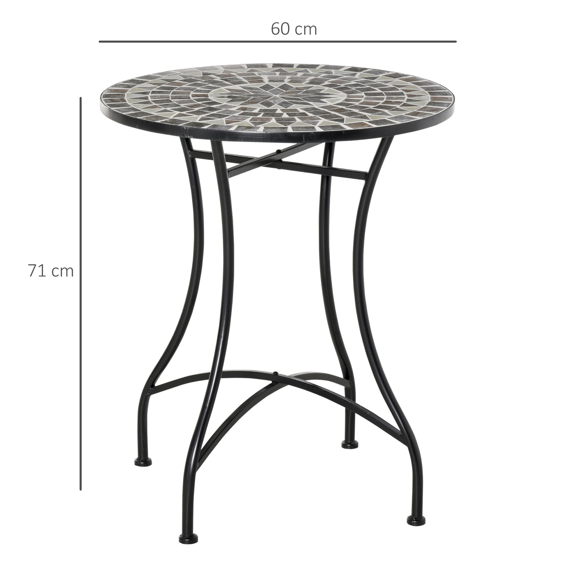 Outsunny Charming Grey Mosaic Bistro Table - 60cm Round Coffee & Plant Stand for Indoor/Outdoor Use - ALL4U RETAILER LTD