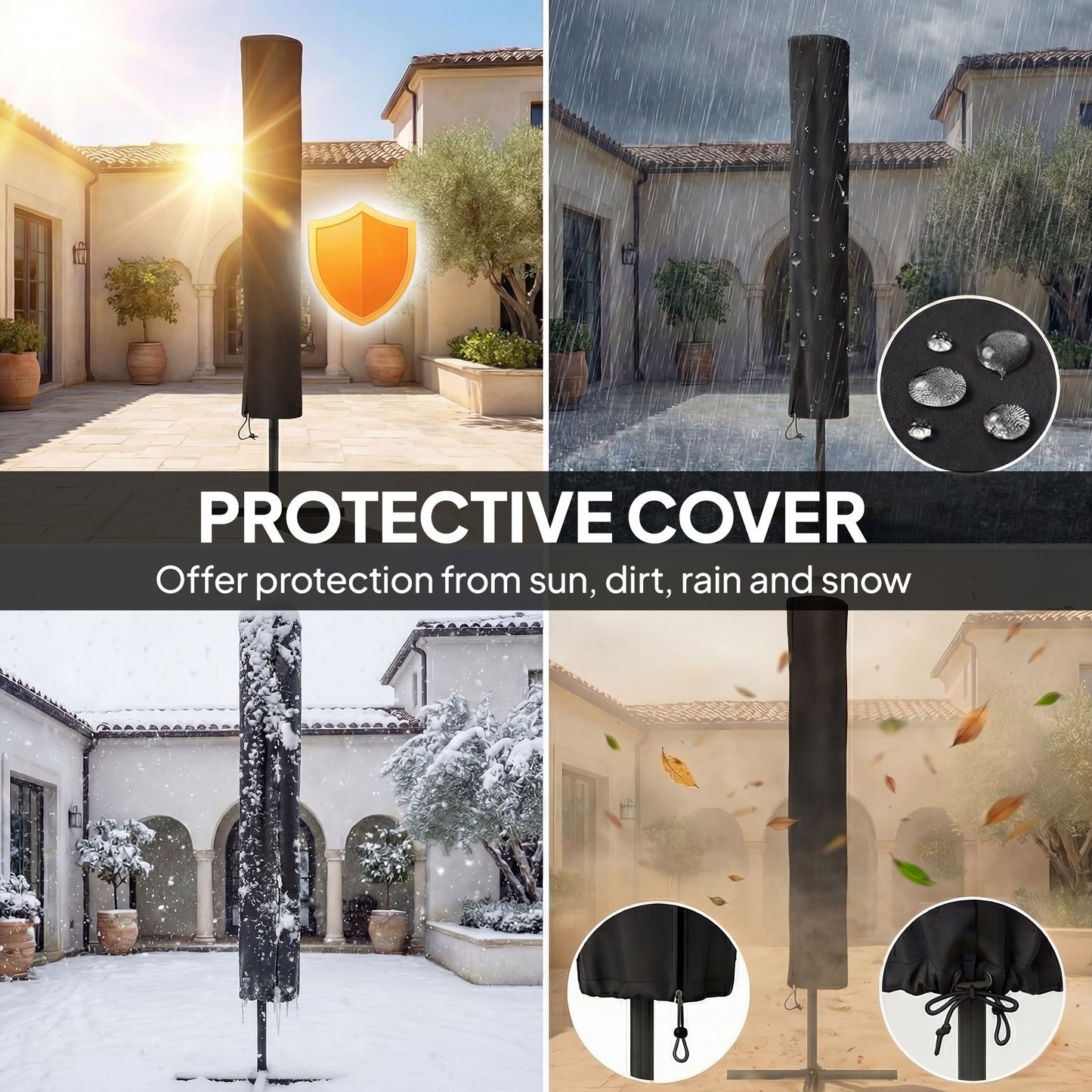 Outsunny 2.8m Garden Parasol Umbrella With LED Solar Light Parasol Cover 3 Tier Outdoor Table Market Patio Khaki