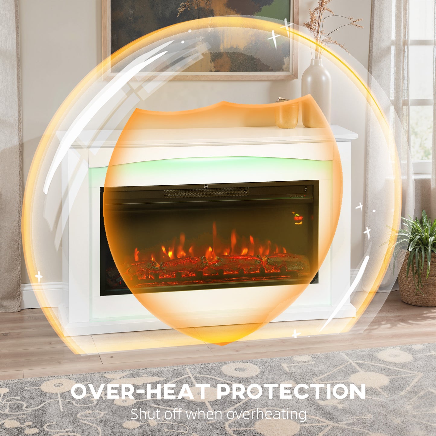 HOMCOM 2000W Faux Flame Electric Fireplace White Heats Up To 30 Sqm With Five Level Flame 5118 BTU