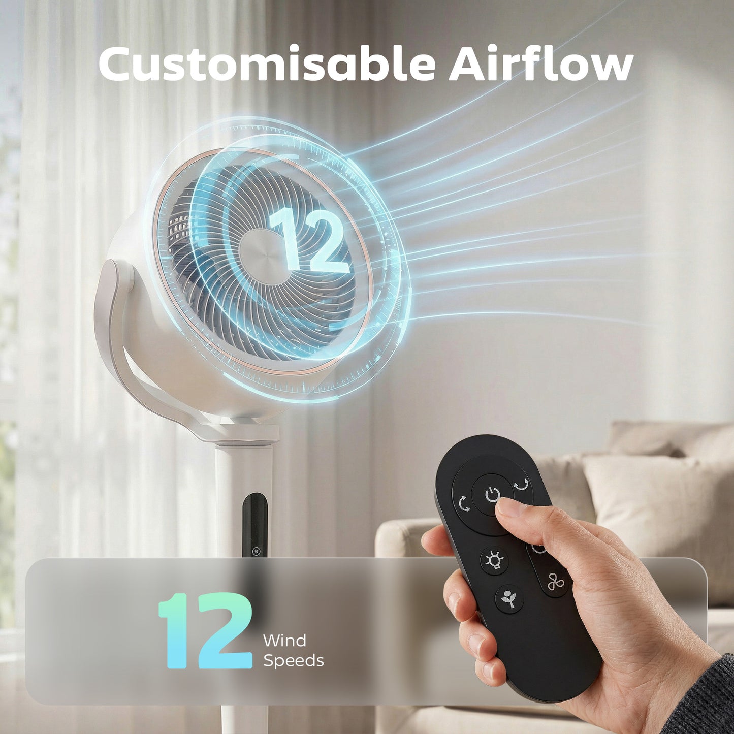 HOMCOM 20 dB Silent Standing Fan with 70 to 90 Degree Auto Oscillation, 12 Speeds, Remote, 12H Timer, 46 Inch White