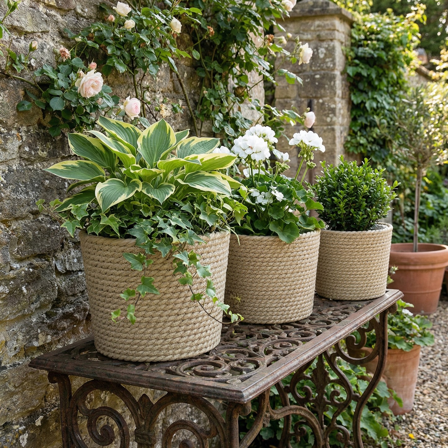 Outsunny Seagrass Planters Set Of 3 Indoor Outdoor Plant Pots For Patio Balcony Natural Finish