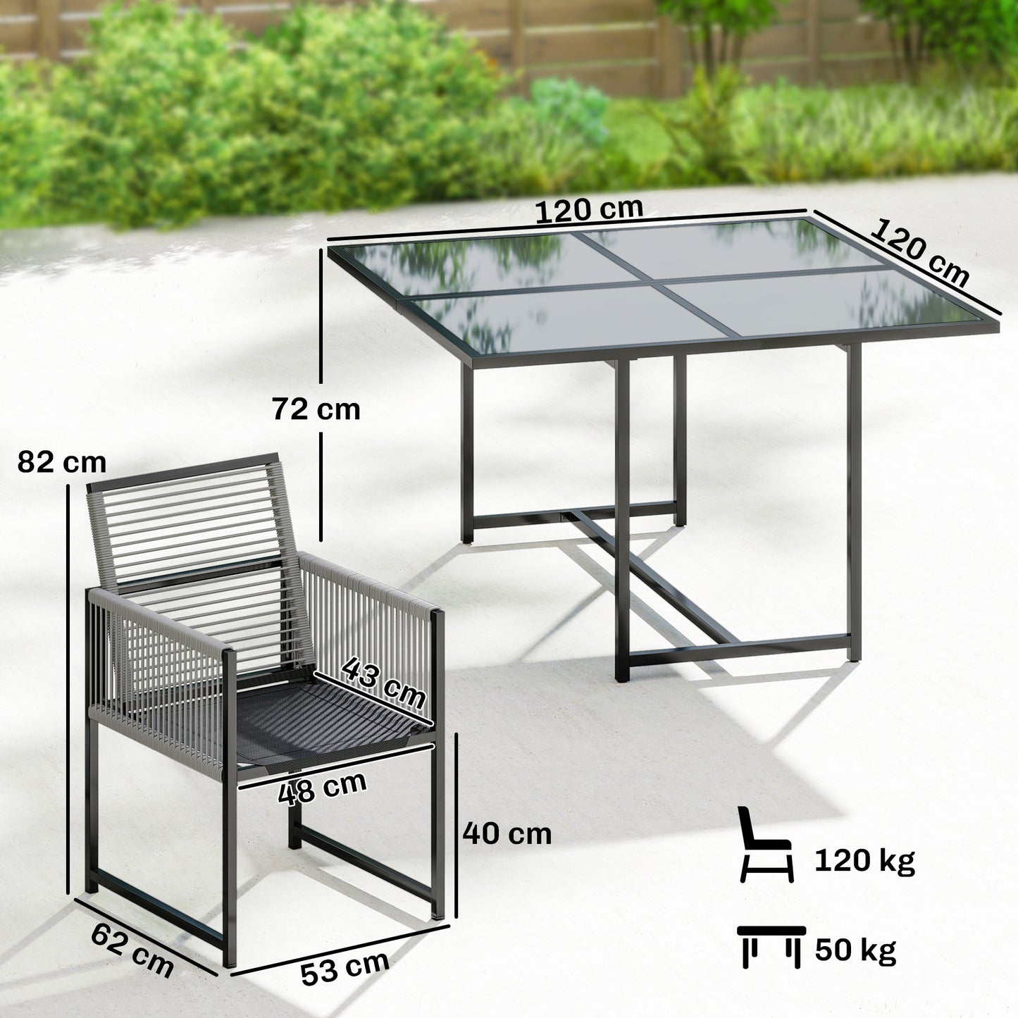 Outsunny 5 Piece Garden Dining Set Outdoor Patio Cube Table And Chairs With Foldable Backrests Light Grey