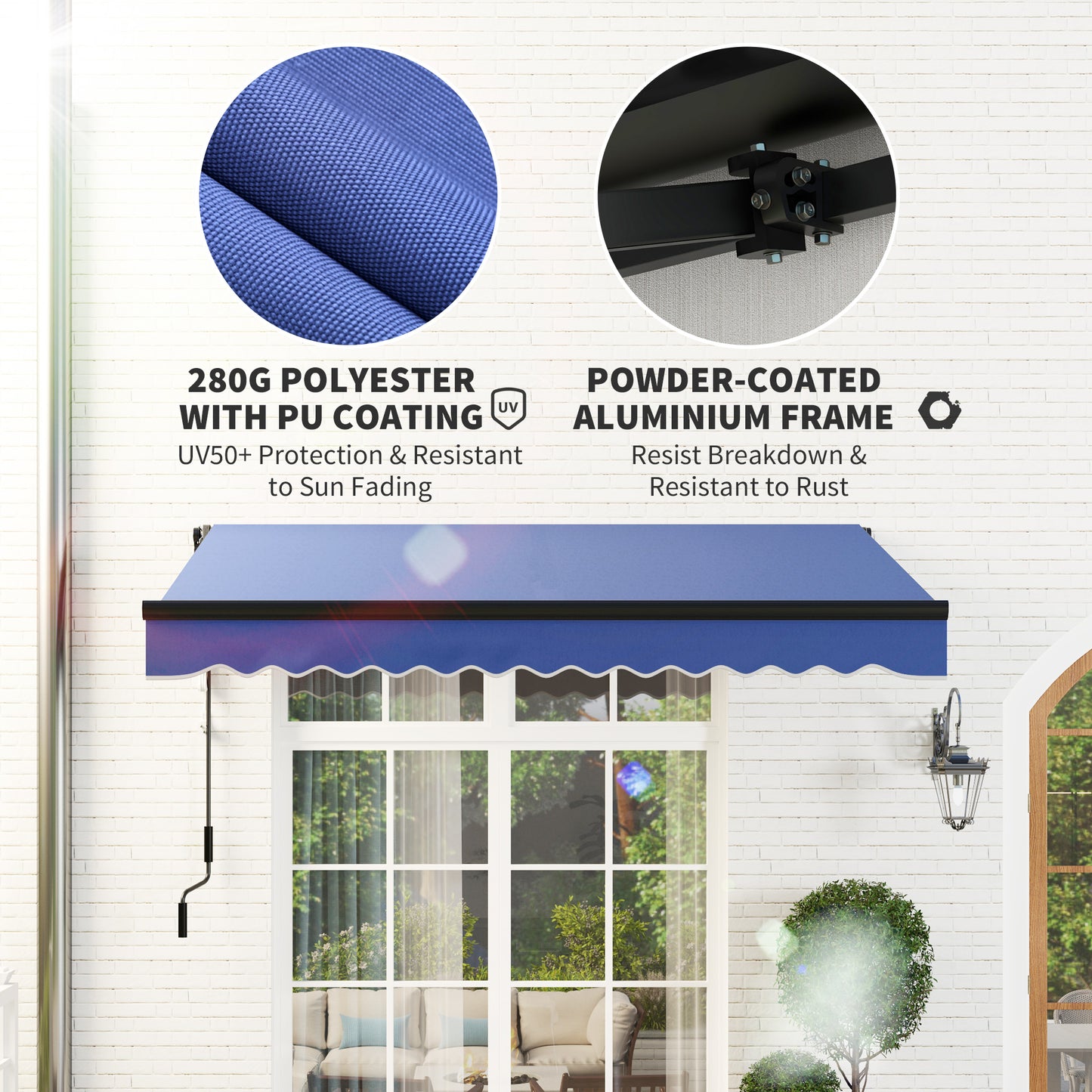 Outsunny 3 x 2.5m Electric Retractable Awning With LED Light And Remote Aluminium Frame UV50+ Blue