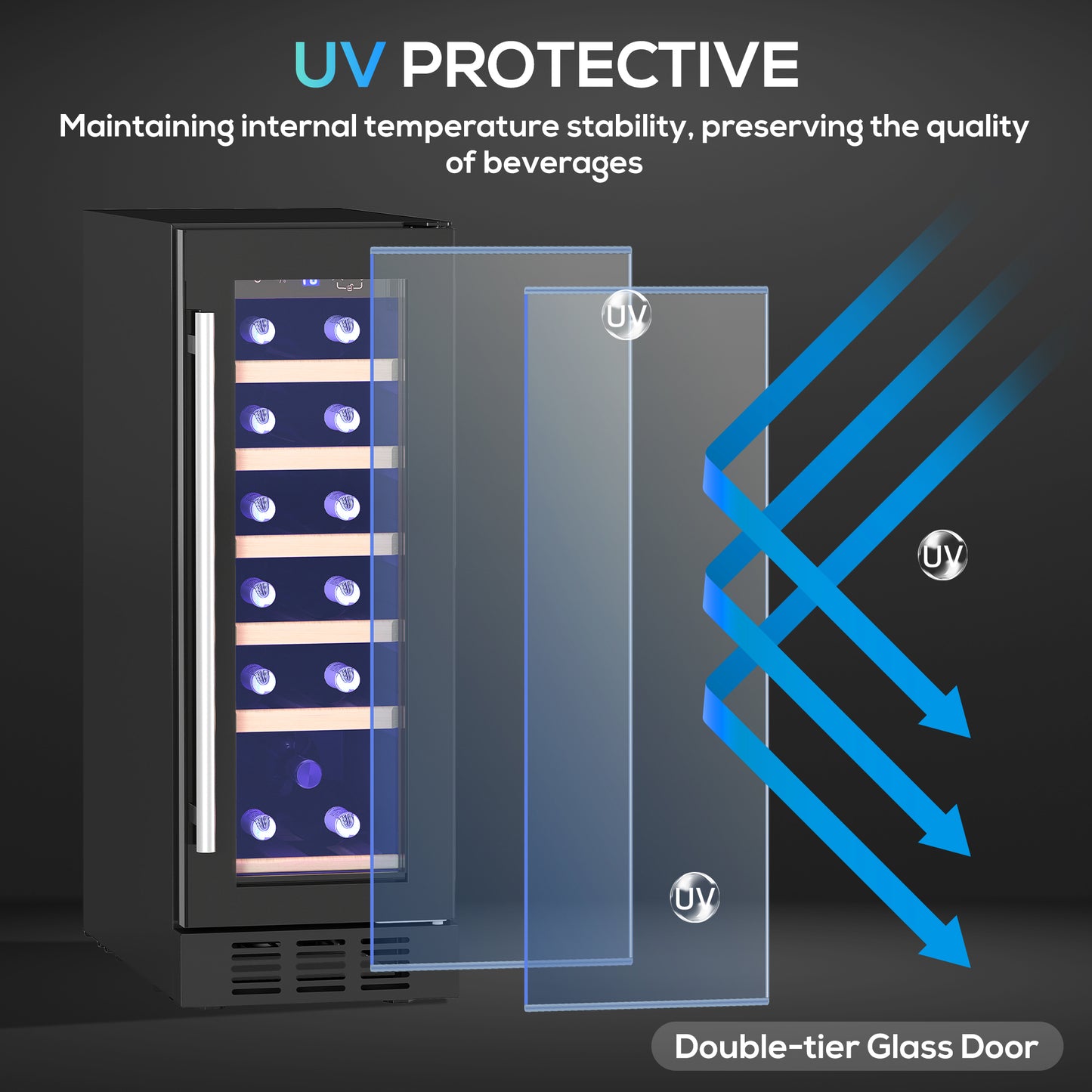 HOMCOM 19 Bottle Wine Fridge with Wooden Racks, Adjustable Space for Larger Bottles, Glass Door 5-18 Celsius Black