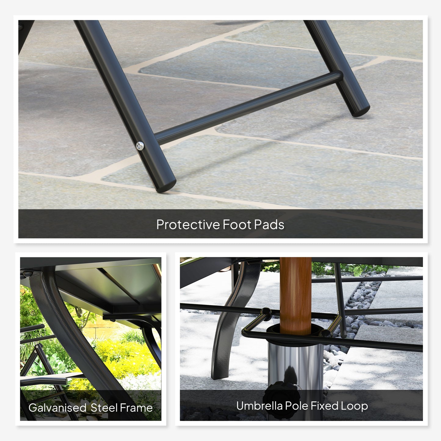 Outsunny Seven Piece Steel Outdoor Dining Set With Parasol Hole Grey Table And Six Folding Chairs