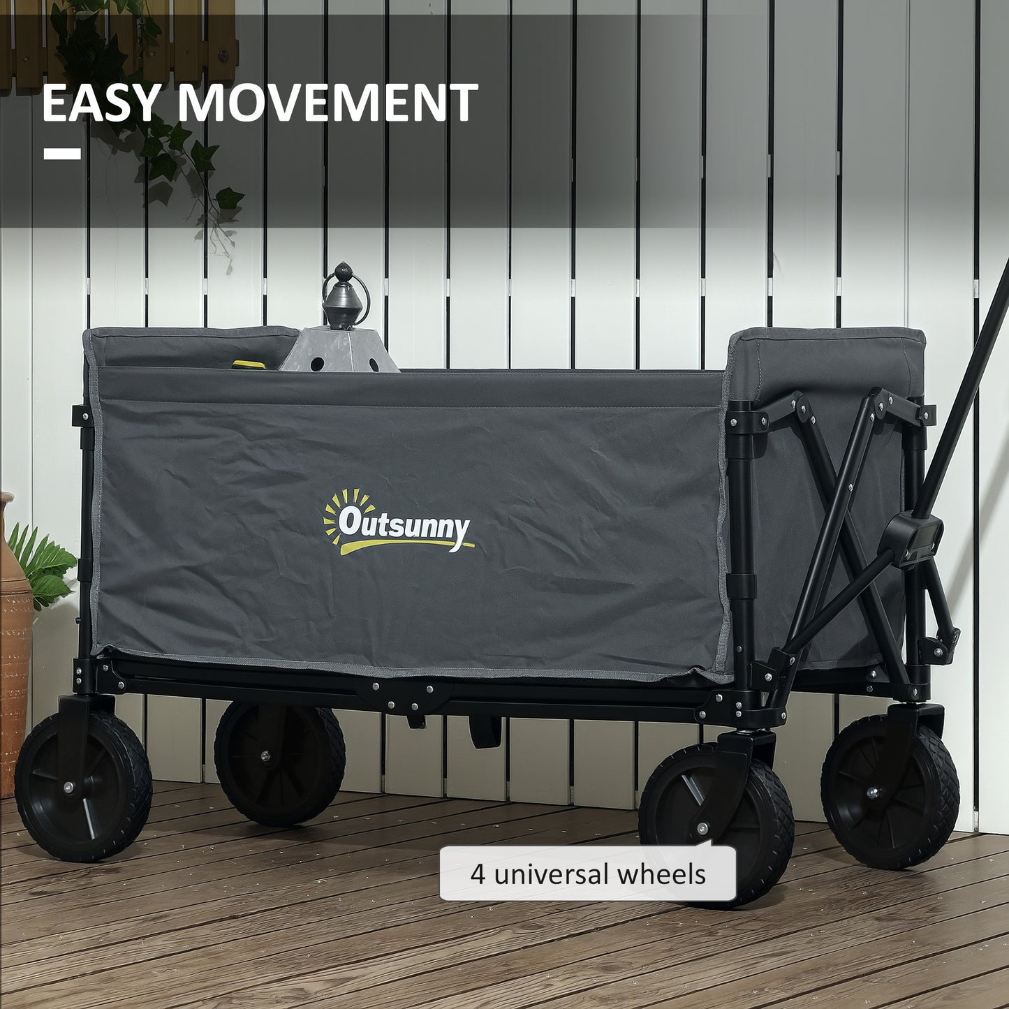 Outsunny 120L Trolley On Wheels Folding Camping Trolley Cart With Adjustable Handle For Garden Beach Fishing Grey