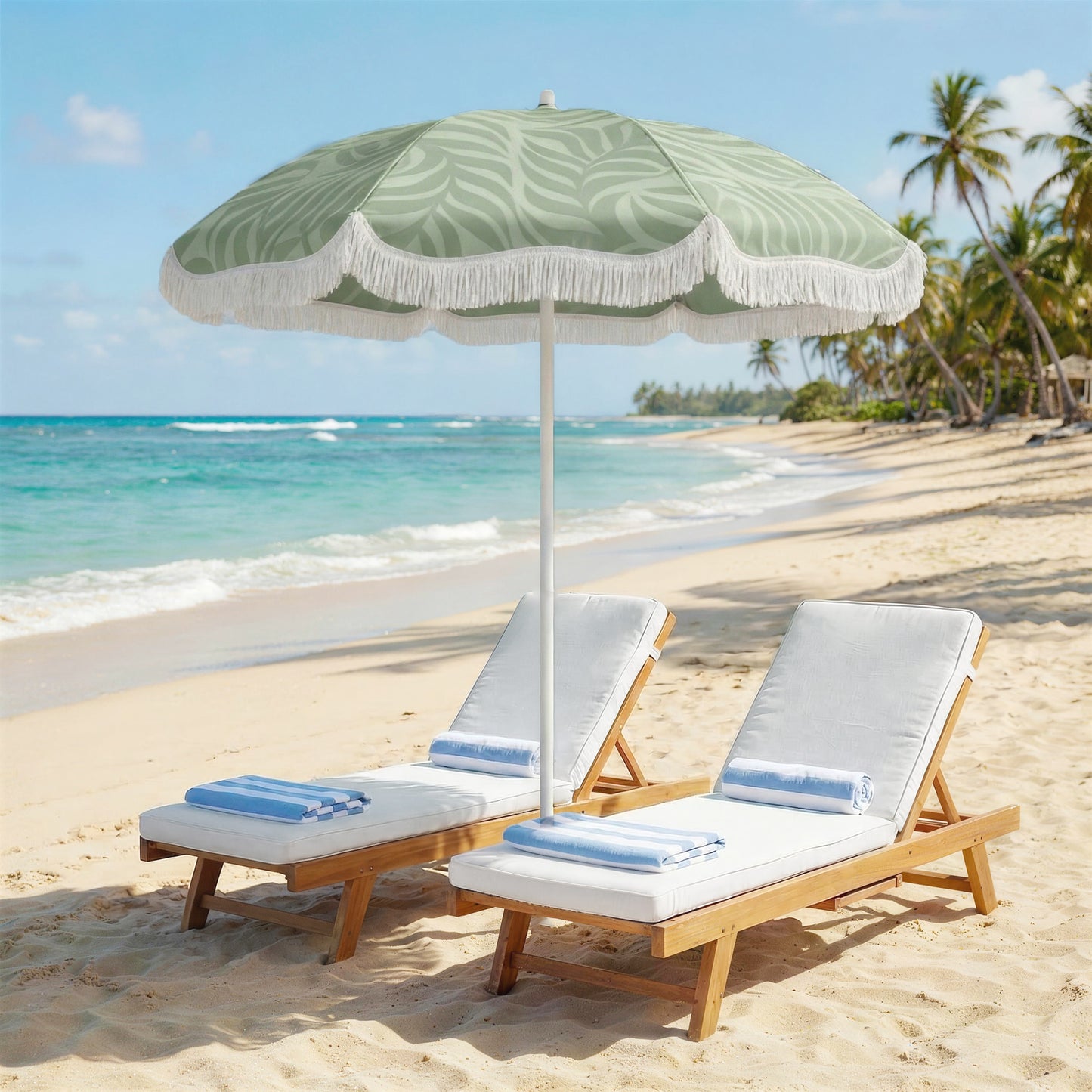 Outsunny 1.8m Beach Umbrella Parasol With Sand Anchor Portable Tilting Garden Adjustable Height Green