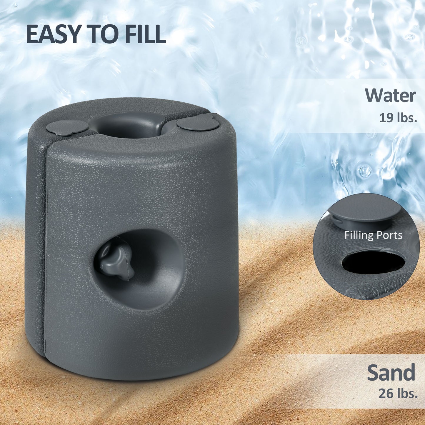Outsunny HDPE Tent Weights Set of 4 Canopy Weights Fill with Water or Sand UV Resistant Outdoor Gazebo Anchors 48 kg