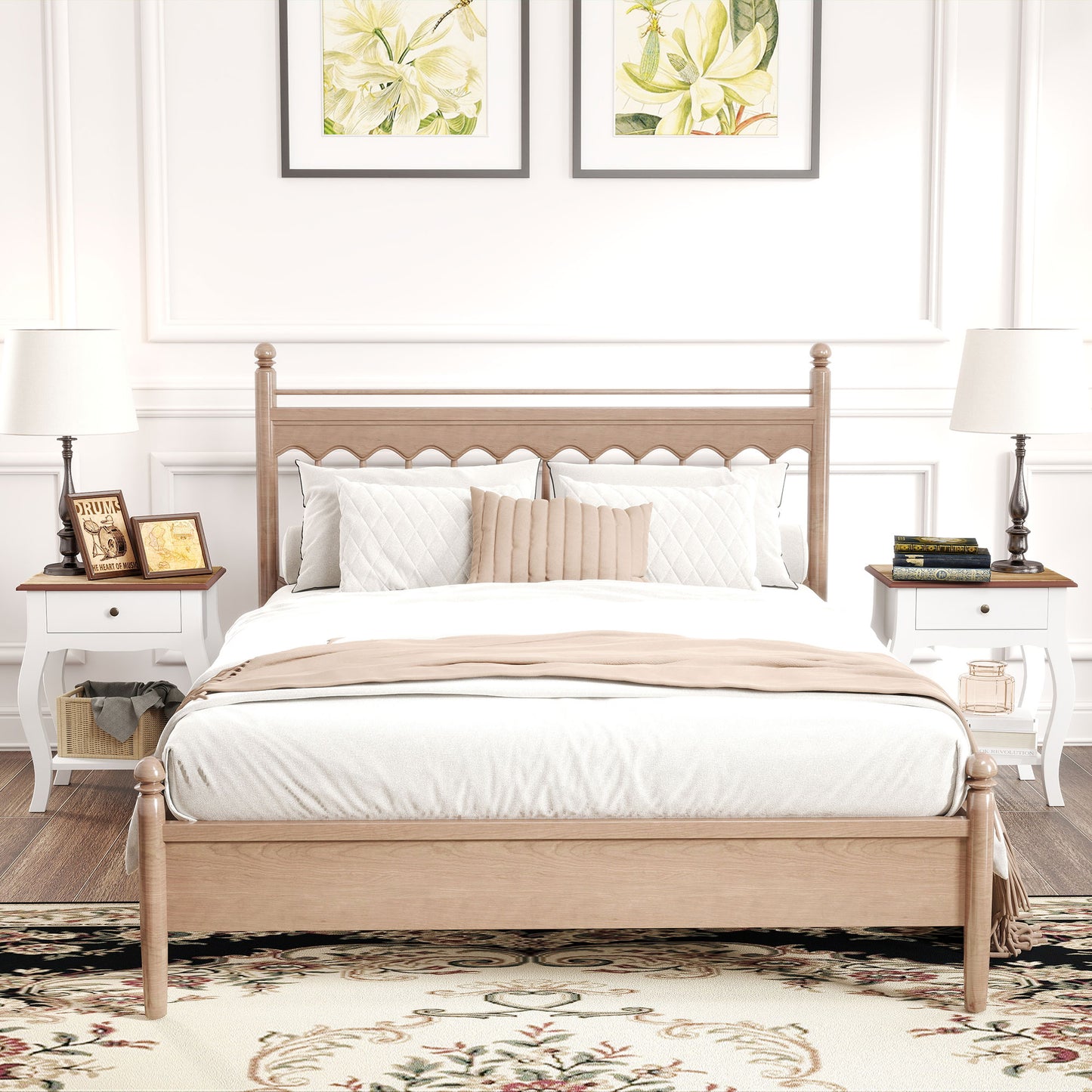 HOMCOM Two Piece Bedside Tables With Drawer In French Style With Open Shelf White Bedroom Nightstands