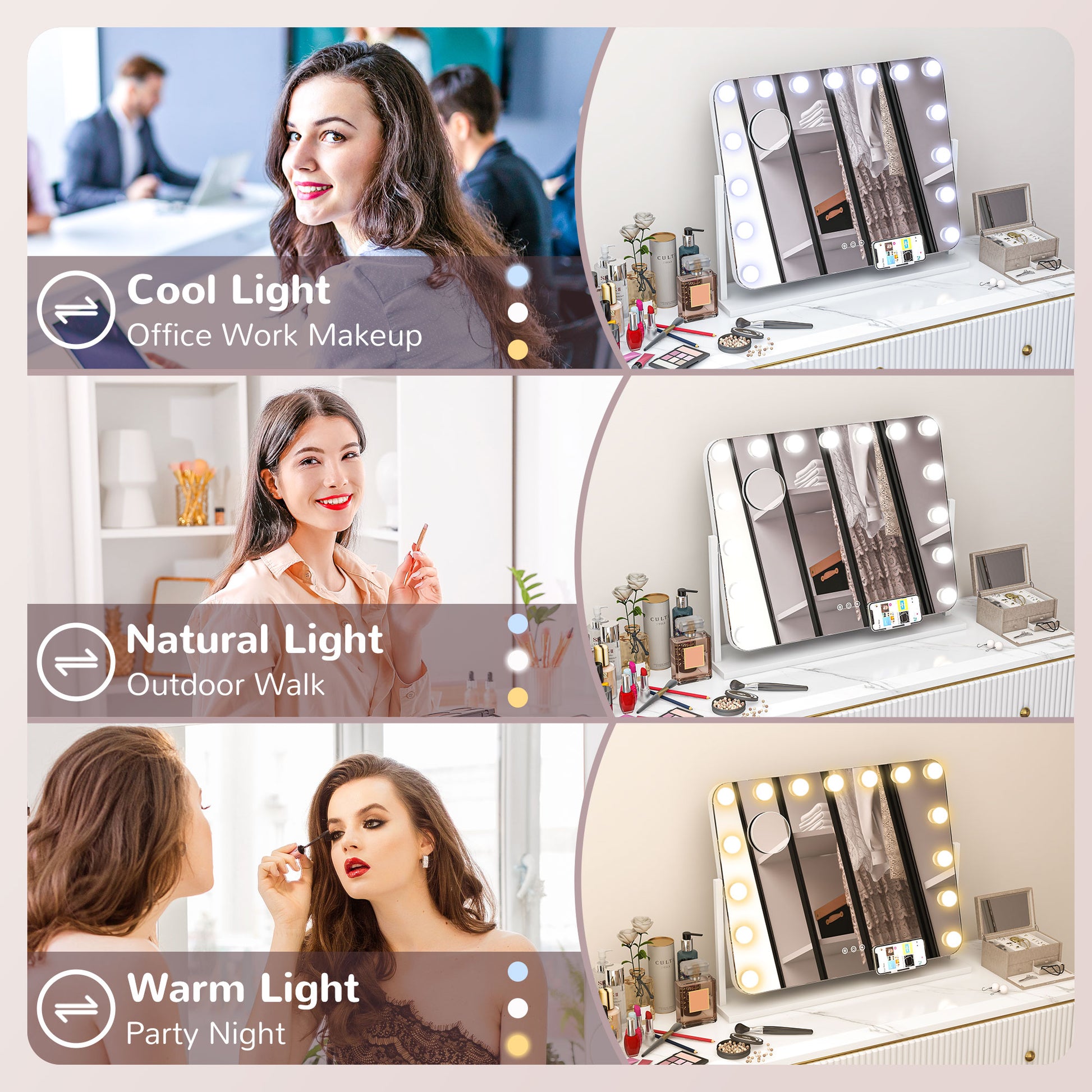 HOMCOM Illuminated Hollywood Style Vanity Mirror with USB Charging, 14 LED Bulbs, 3 Lighting Modes, and 10X Magnification - ALL4U RETAILER LTD