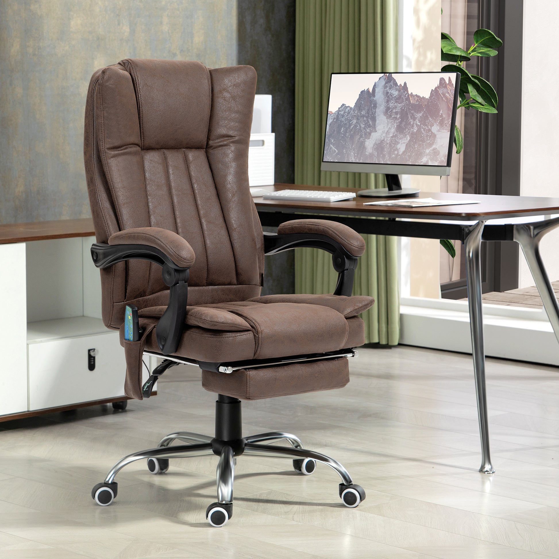 Vinsetto Heated Vibrating Massage Desk Chair with Adjustable Height and Footrest, Chocolate Brown - ALL4U RETAILER LTD