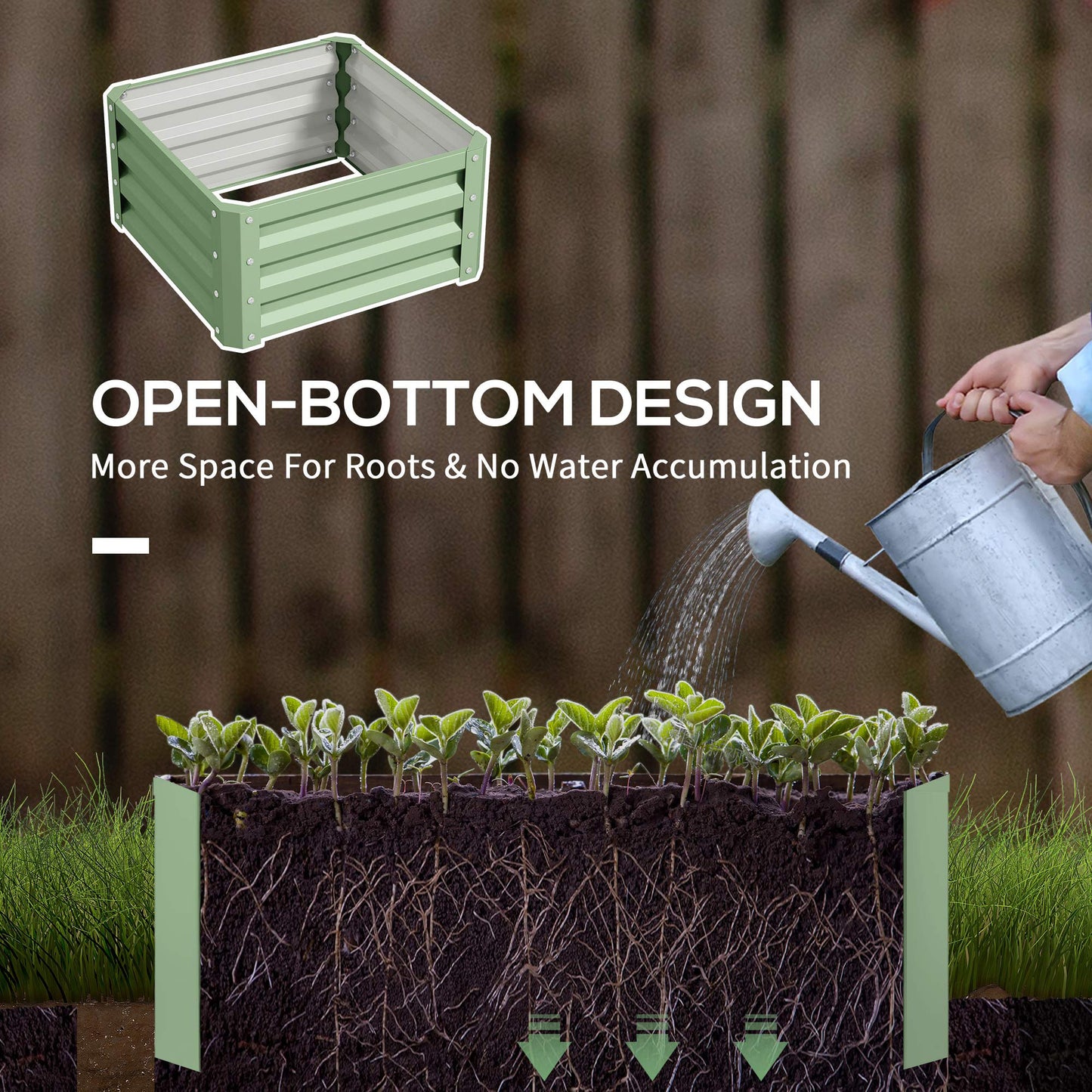 Outsunny Set of Two 60 by 60 cm Galvanised Steel Planter Boxes Open Bottom Outdoor Garden Light Green