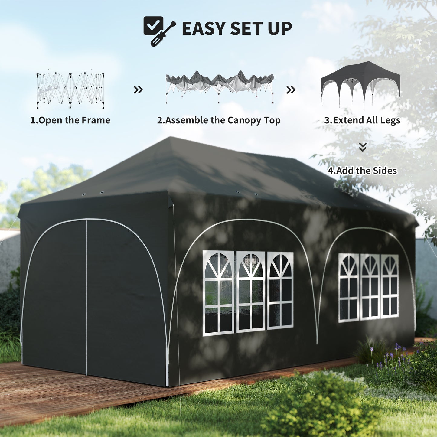 Outsunny 3x6m Pop Up Gazebo Shelter With Sides 6 Sandbags Peak Top Garden Party Tent Marquee Carry Bag Dark Grey