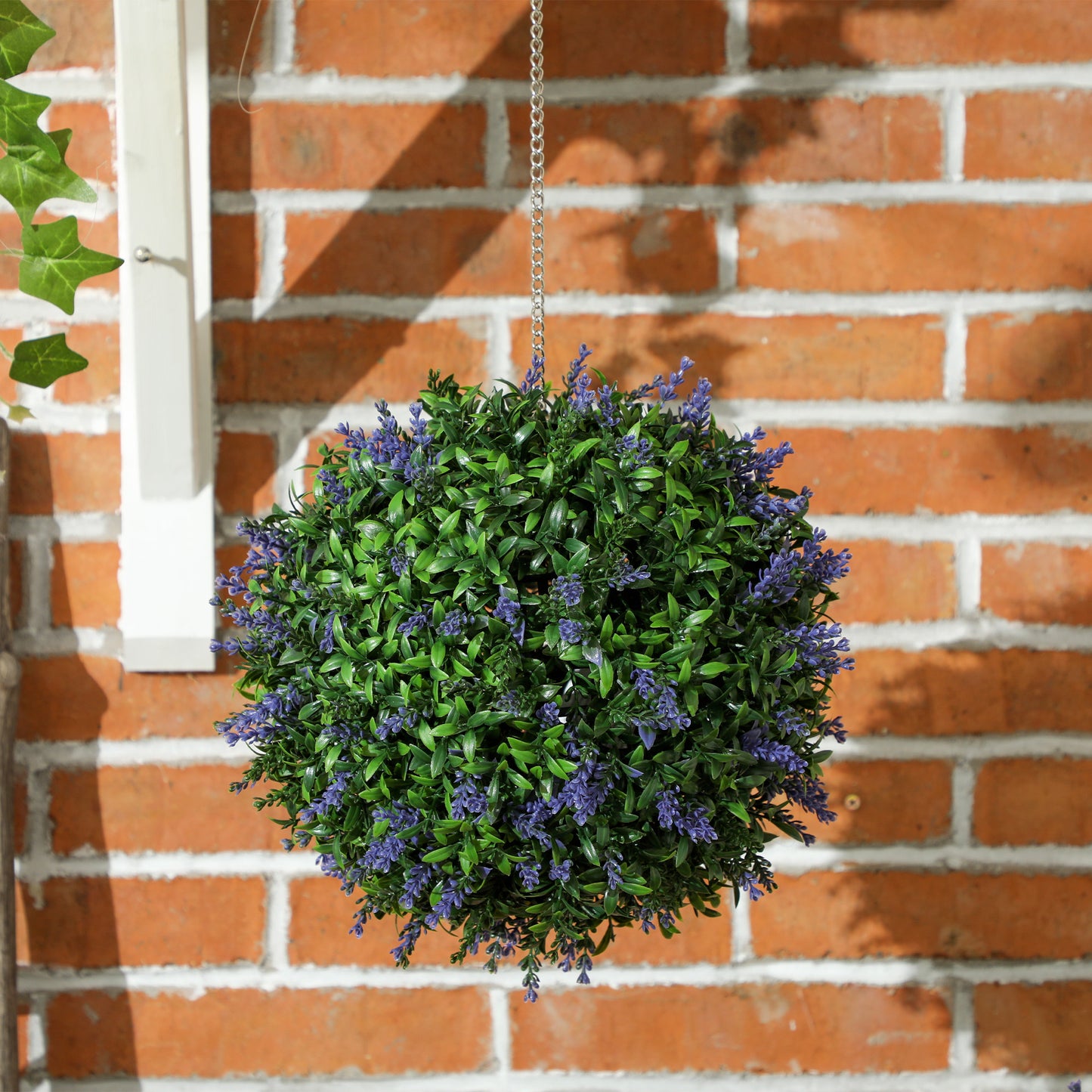 HOMCOM Set Of 2 Purple Artificial Plant Topiary Balls With Lavender Flowers UV Protected Outdoor Indoor Decor