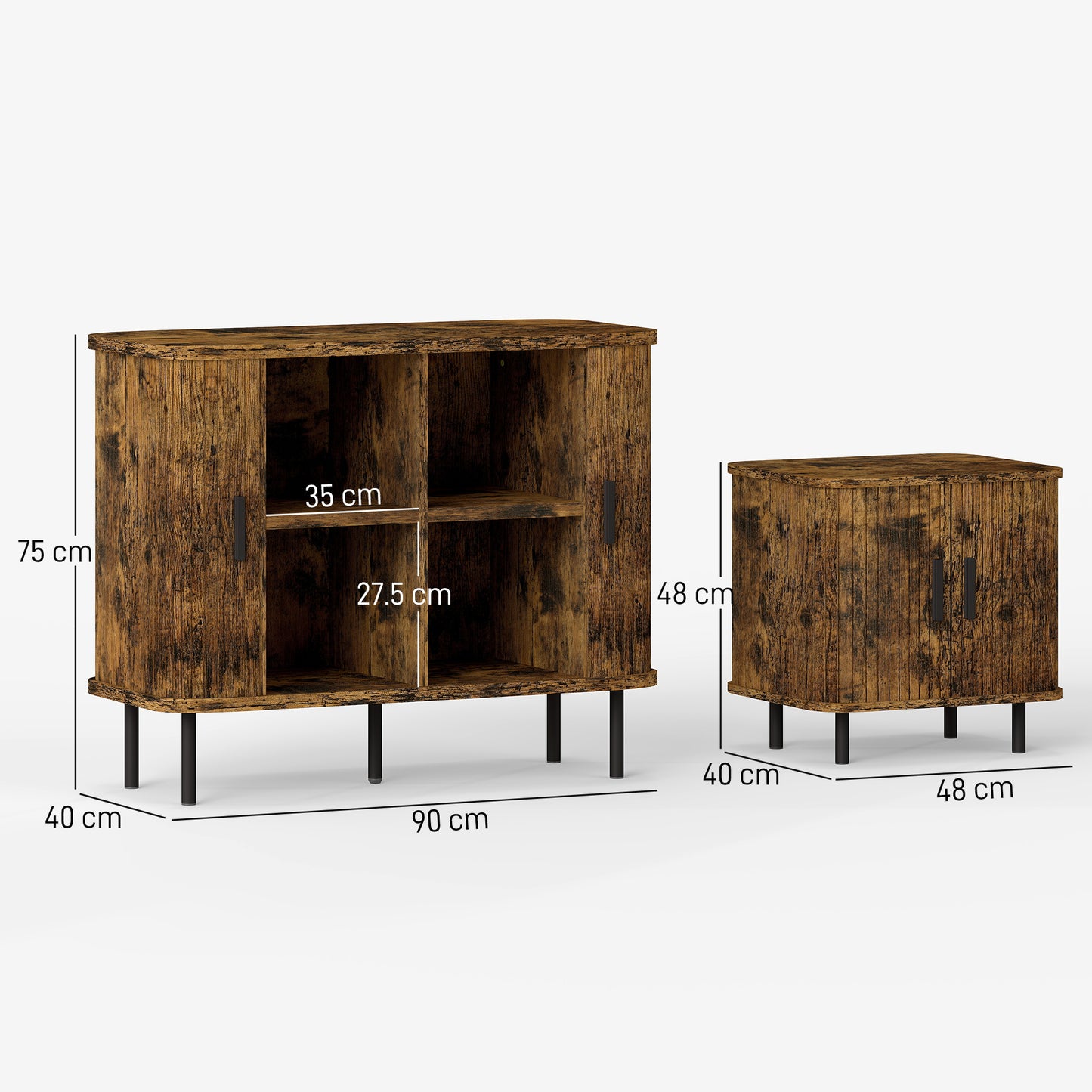 HOMCOM Mid Century Sideboard Cabinet Nightstand Accent Console With Tambour Doors Two Tier Storage Rustic Brown Warm Oak