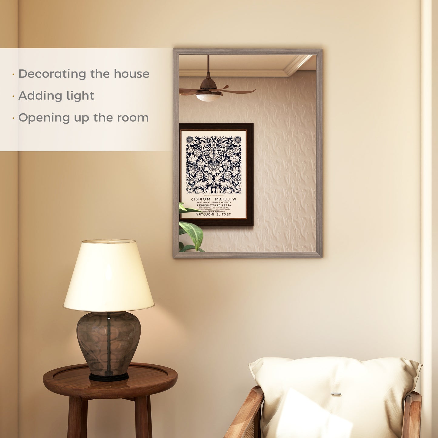 HOMCOM Wall Mounted Mirror 50 x 70 cm Grey Shatter Proof For Bathroom Living Room Bedroom Hallway