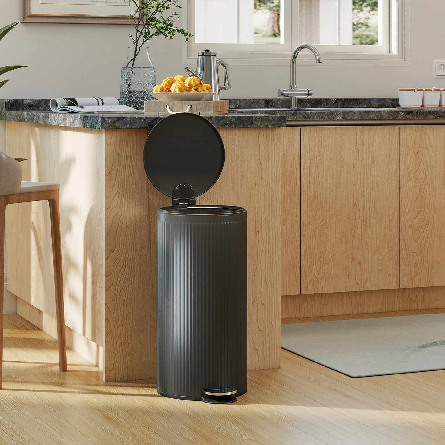 HOMCOM 30 Litre Pedal Bin With Soft Close Stay Open Lid And Removable Inner Bucket For Kitchen Office Home Black