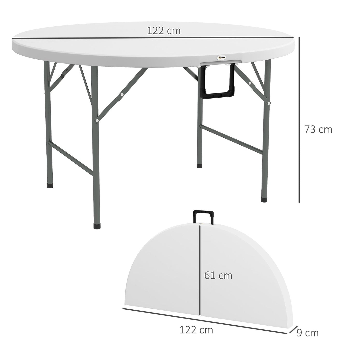 Outsunny Î¦122 Folding Garden Table, Outdoor HDPE Round Picnic Table for 6, Patio Table with Metal Frame, White - ALL4U RETAILER LTD