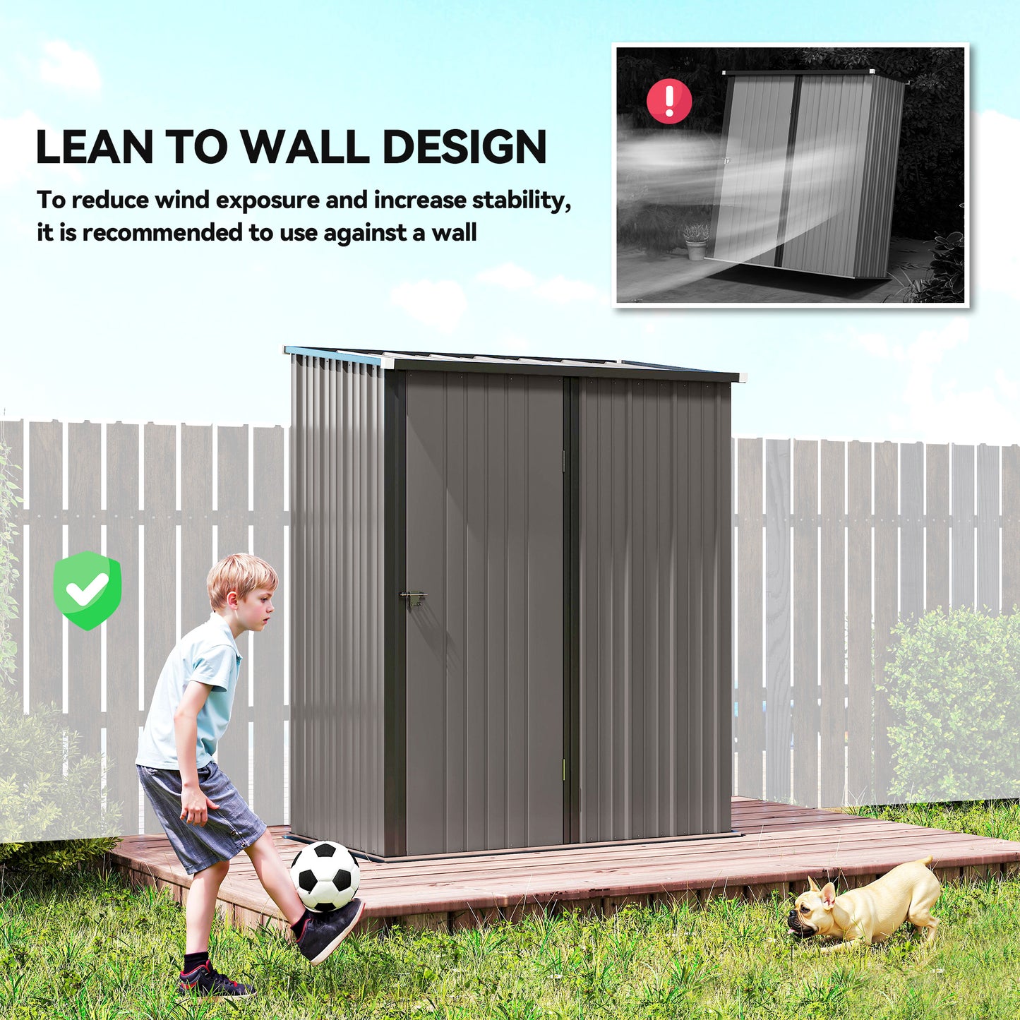 Outsunny 5.3 x 3.1ft Corrugated Galvanised Steel Garden Shed Light Grey Open Inside For Easy Storage And Shelving