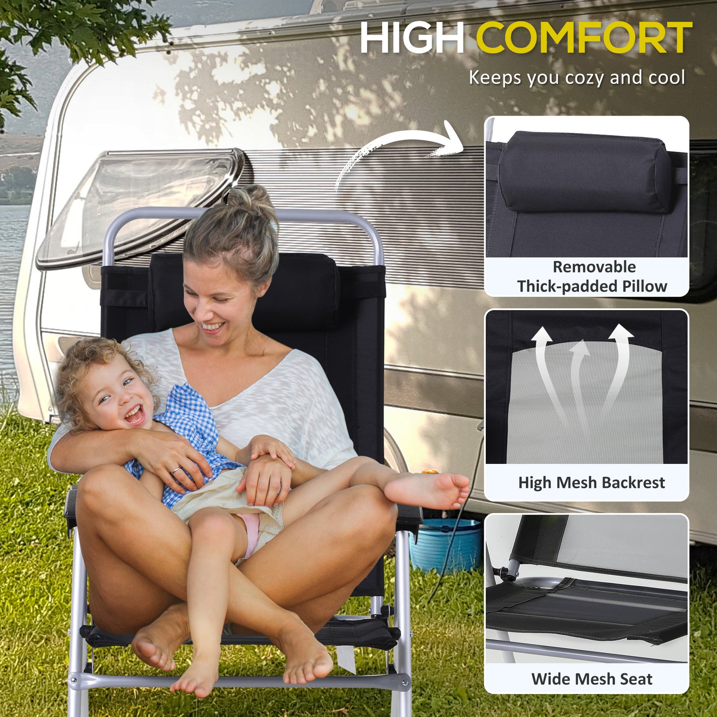 Outsunny 3 Piece Folding Camping Table And Chairs Set With Adjustable Height Table And Backpacking Chairs