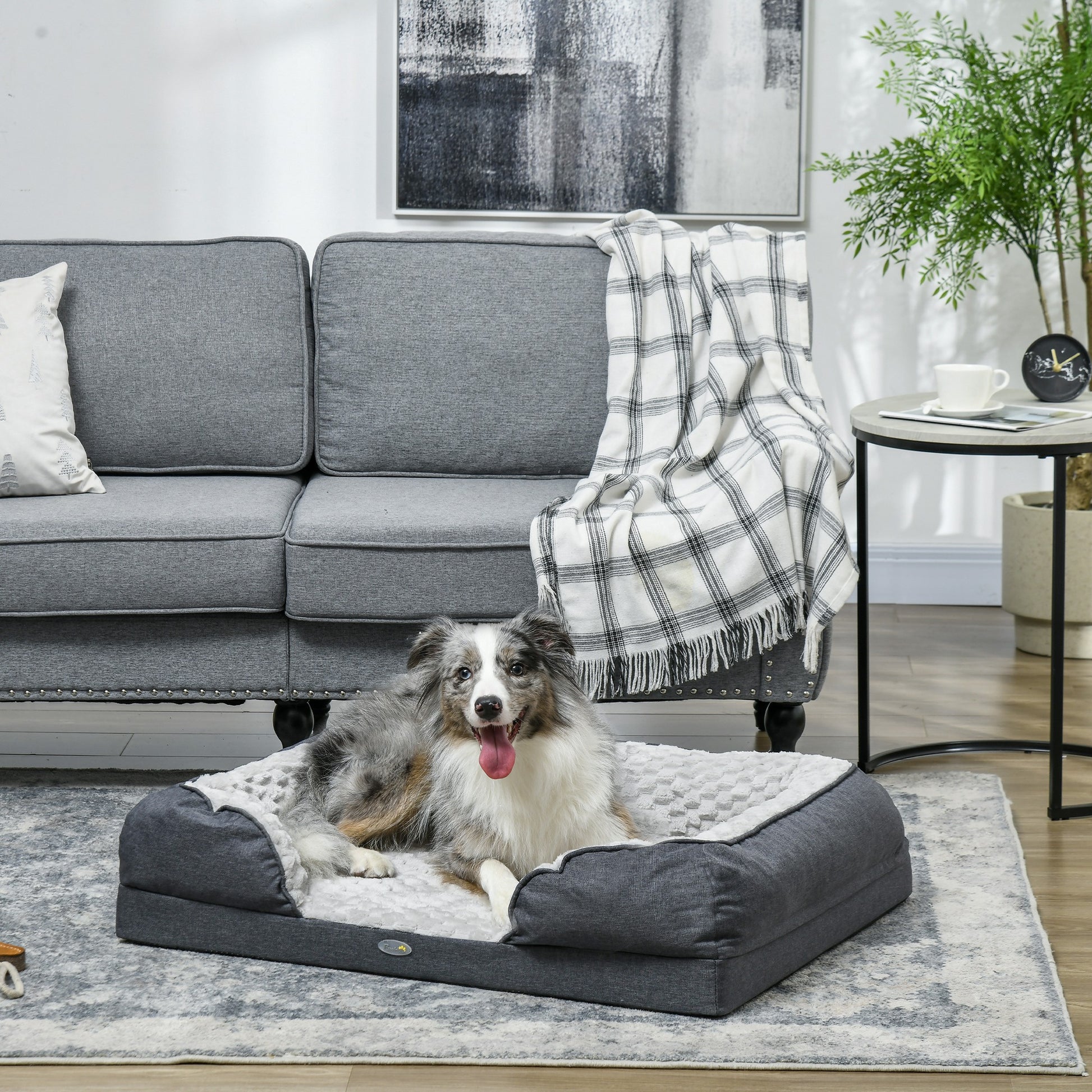 PawHut Cozy Medium Dog Bed with Removable Cover & Non-Slip Base - Charcoal Grey - ALL4U RETAILER LTD