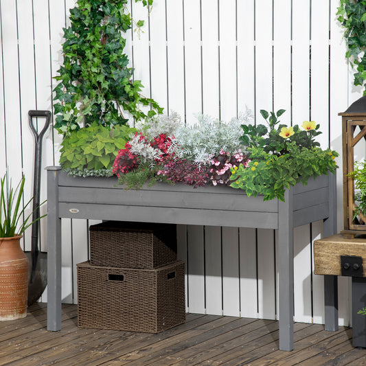 Outsunny Raised Bed For Garden Wooden Elevated Planter Box With Bed Liner For Flower Vegetable Herb Dark Grey