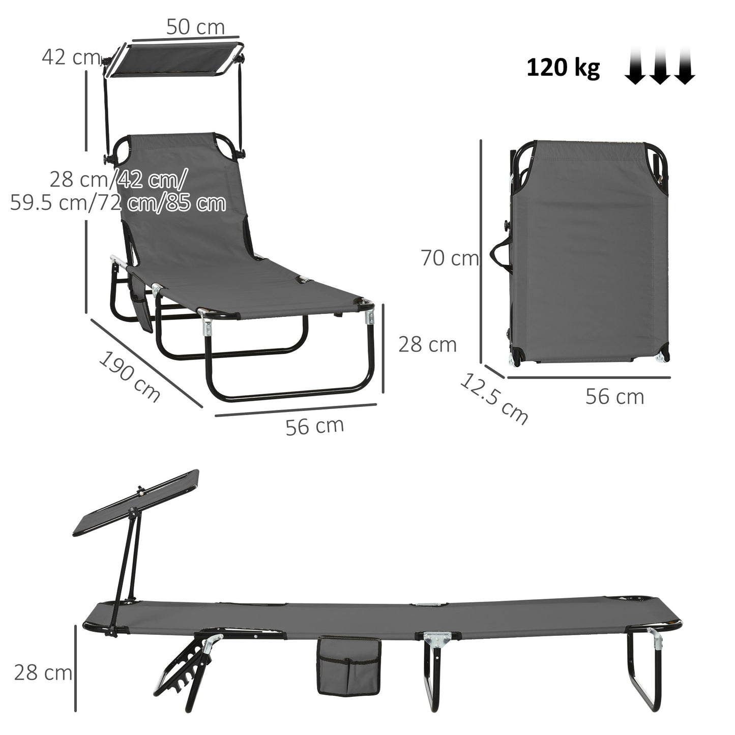 Outsunny Two Folding Sun Loungers With Adjustable Backs And Sun Canopies For Outdoor Patio Grey