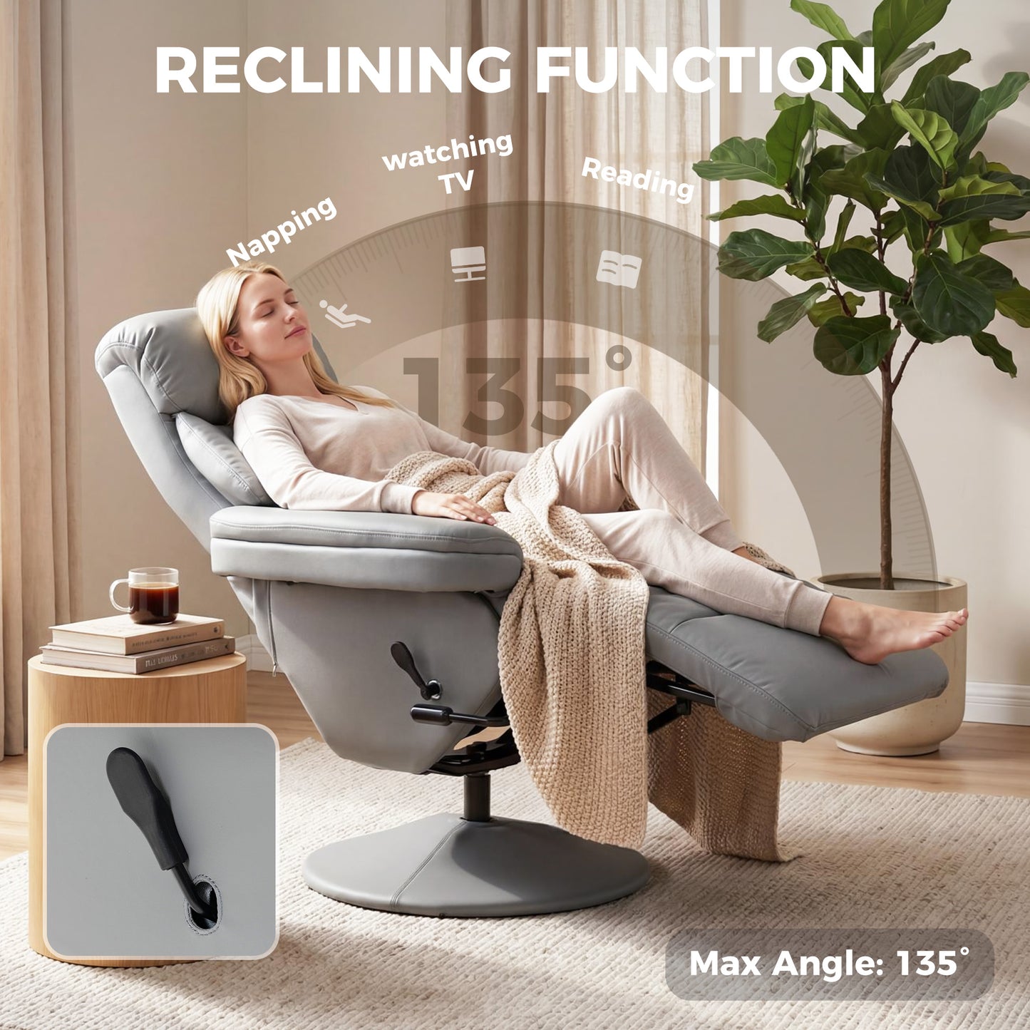 HOMCOM Upholstered Reclining Armchair With Footrest And Adjustable Backrest Manual Recliner Grey