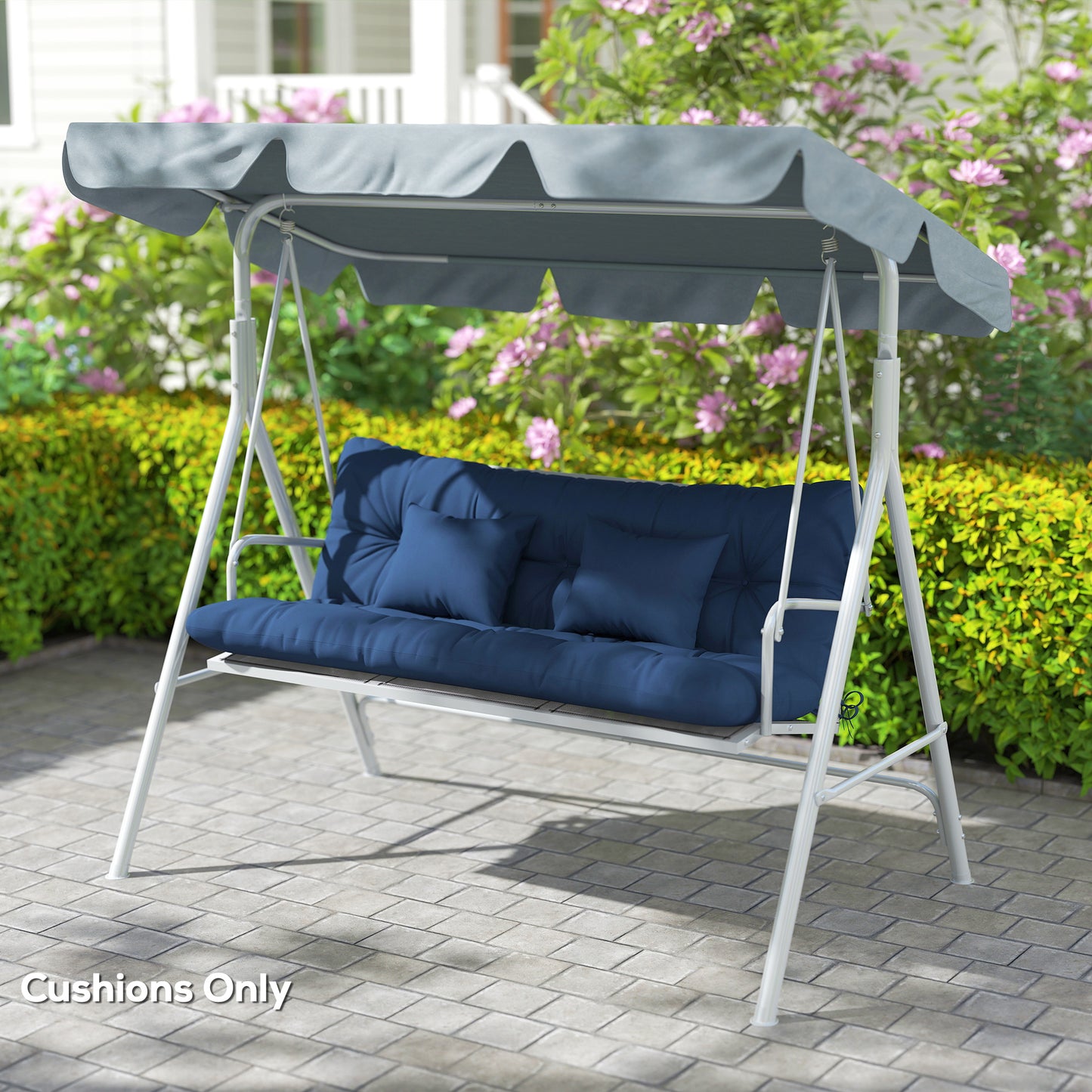 Outsunny Outdoor Seat Cushions Back Cushion With 2 Pillows Water Repellent Seat Pads For 3 Seater Chair Dark Blue