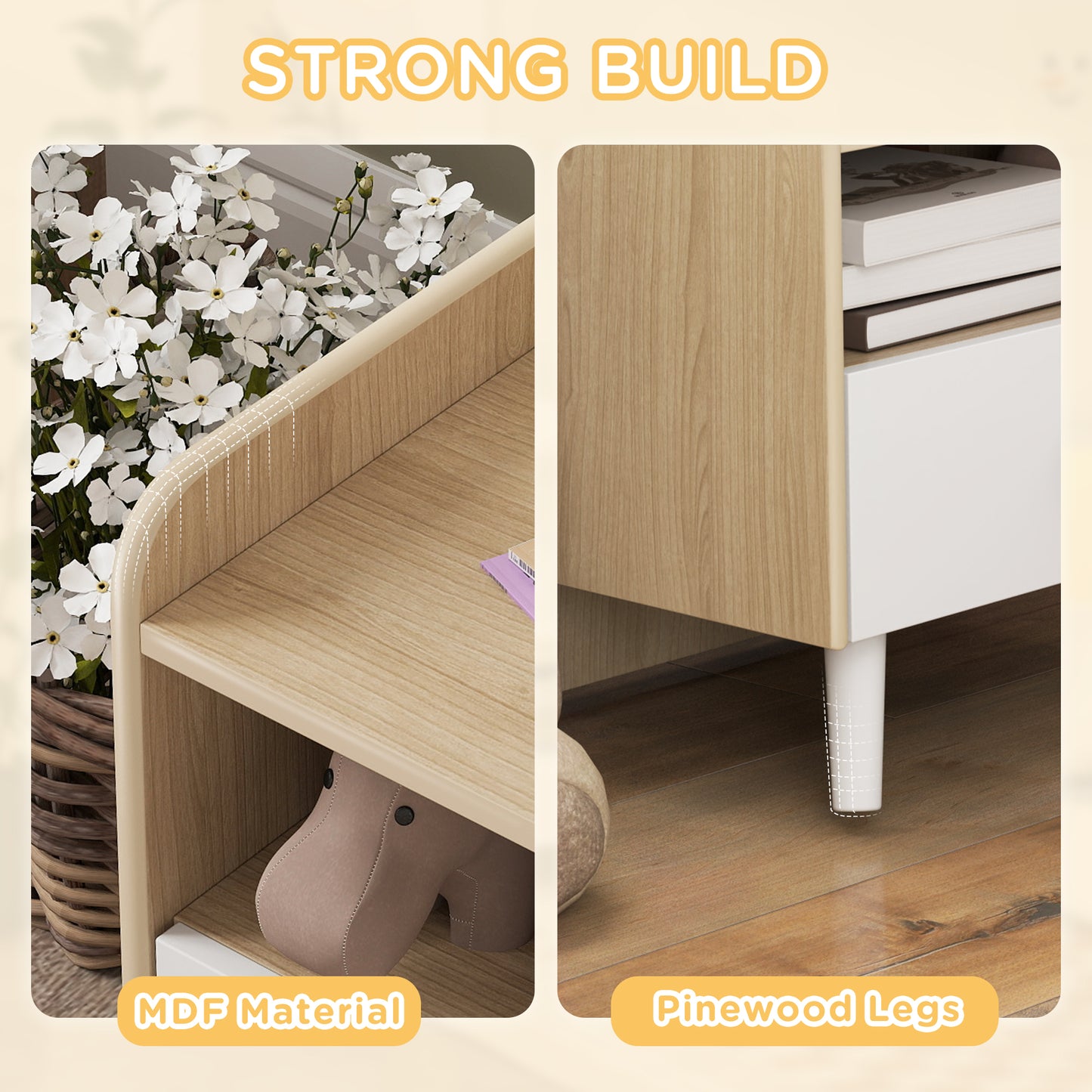 AIYAPLAY Kids Bedside Table With Drawer And Open Storage Shelf Wooden Nightstand For Bedroom White