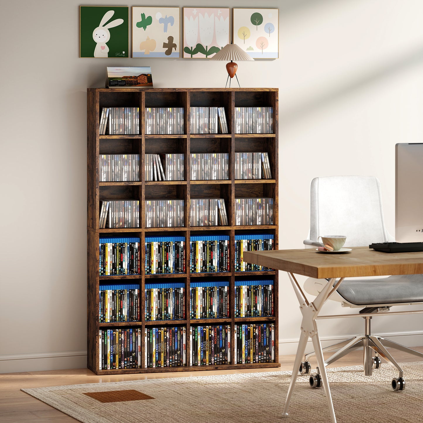 HOMCOM CD Storage Unit With Adjustable Shelves 89 x 130.5 cm Rustic Brown Media Display Furniture