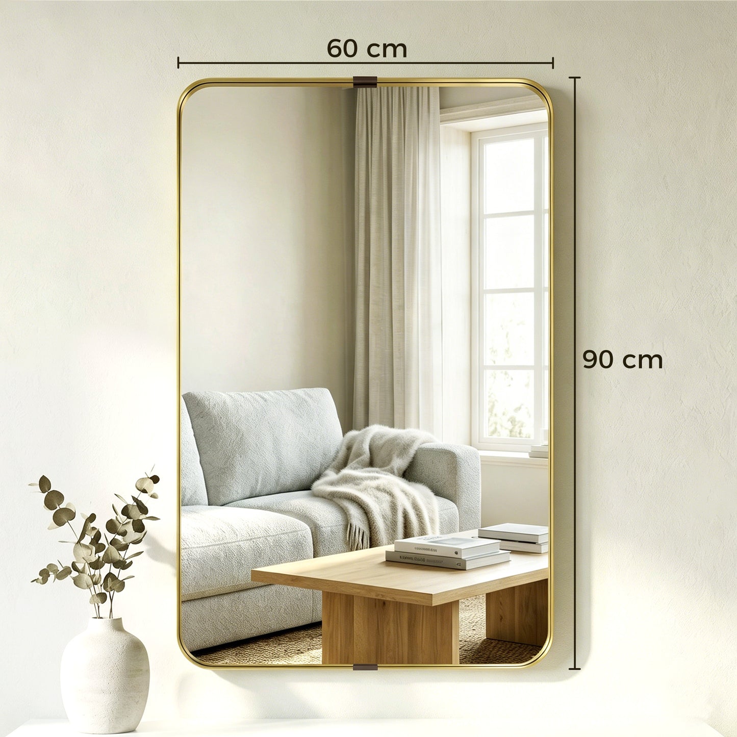 HOMCOM Rectangular Wall Mirror 90 X 60 Cm With Aluminium Alloy Frame And Tempered Glass Gold Tone