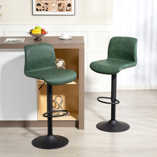 HOMCOM Bar Stools Set Of 2 Green PU Leather Backrest And Footrest Adjustable Breakfast Bar Kitchen Counter Barstools