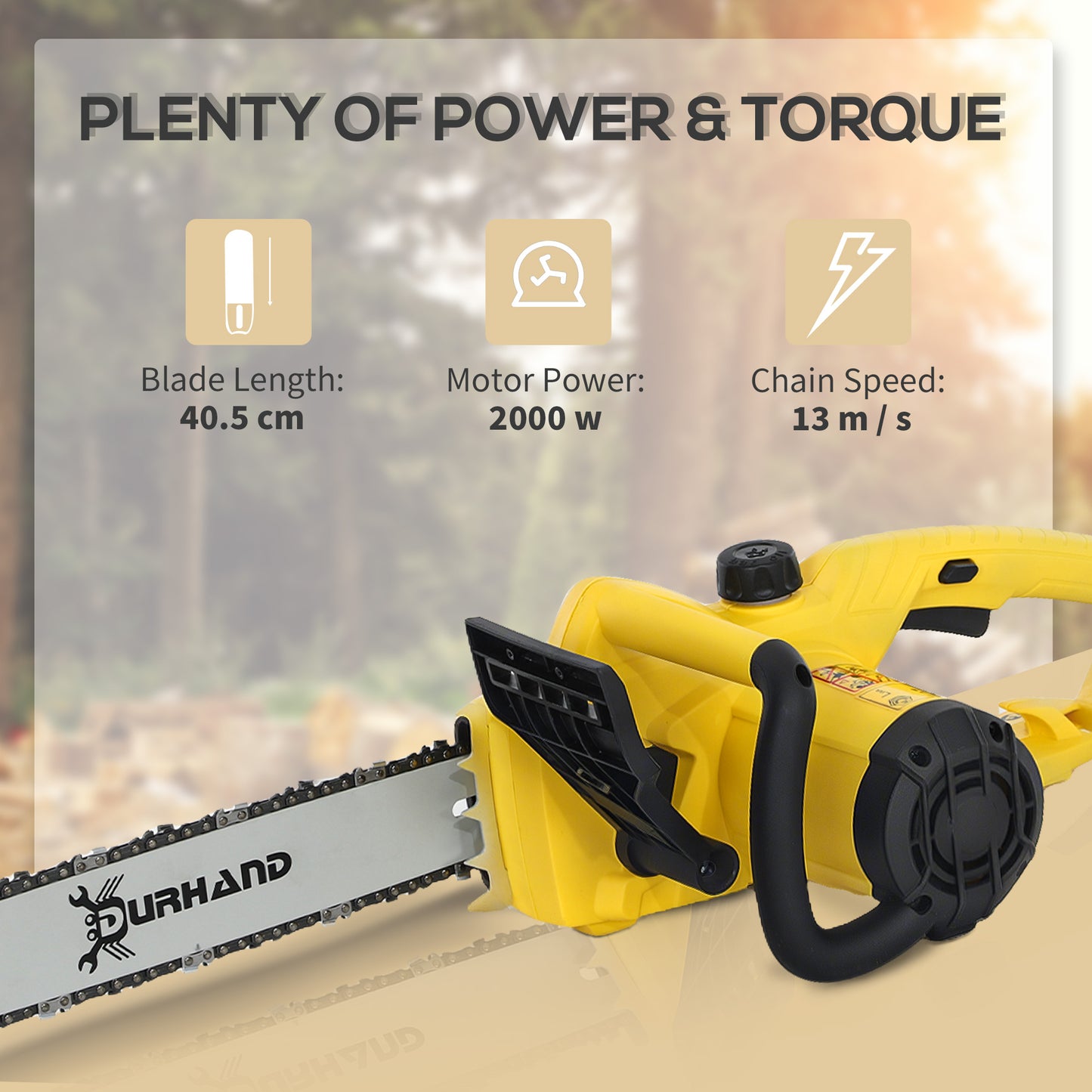 DURHAND 2000W Electric Chainsaw 16 Inch Aluminum Blade Corded Portable For Garden Pruning With Auto Chain Lubrication And Double Chain Brake