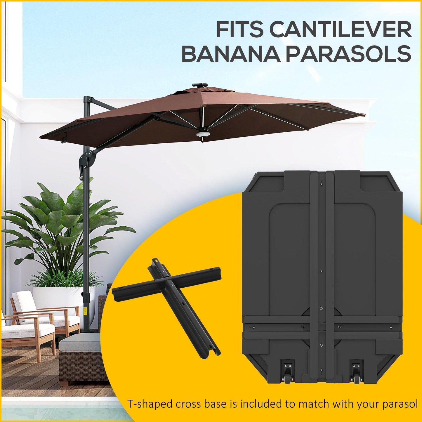 Outsunny Parasol Base Plastic Umbrella Stand for Cantilever Parasol with Wheels, Heavy Duty Umbrella Stand, Water/Sand Filled - ALL4U RETAILER LTD