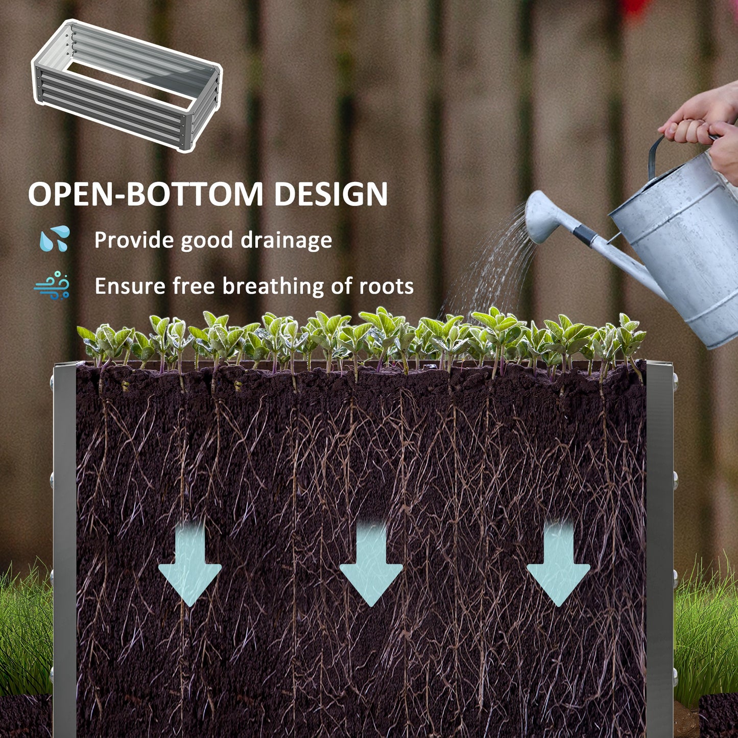 Outsunny Set of Two 110 x 50 Cm Steel Planter Boxes Light Grey for Outdoor Gardens