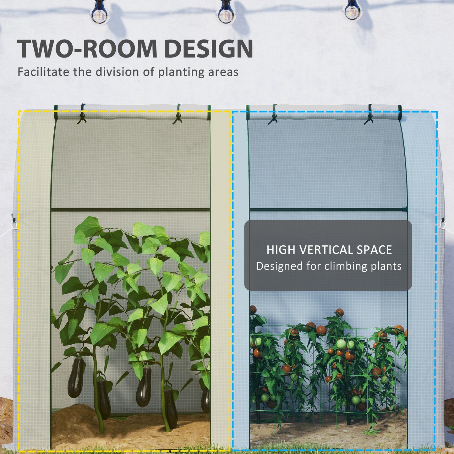 Outsunny 94 x 185 cm Mini Two Room Greenhouse White Steel Frame Garden Grow House With Ground Stakes And Guy Ropes